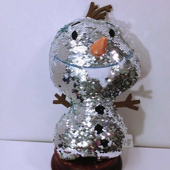 Disney Olaf Snowman Plush Toy Flip Sequin Doll 12" Carrot Nose White Silver - Picture 2 of 10
